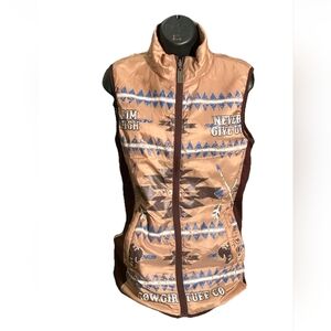 Cowgirl Tuff Co Tan and Blue Vest Reversable, Sz Med